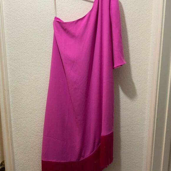 New with tags $298 Trina Turk Womens Gull Asymmetrical Fringe-Hem Dress - Picture 5 of 12